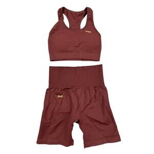Stax - Premium Seamless Bike Shorts & Racerback Sports Bra Crop Top in Brown